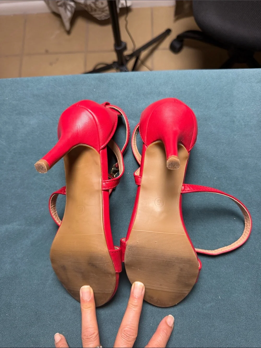 Red Women's Ankle-Strap Heeled Sandals  Marked US 5, but they run roomy. 6